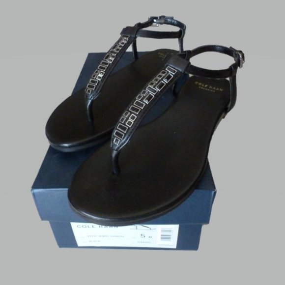 Cole Haan Size 5 Black T-Strap Jeweled Sandal - Picture 2 of 8